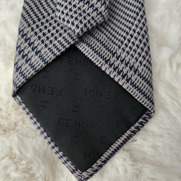 Fendi Men's Tie Hounds tooth Black Gray #080 - Picture 3 of 9